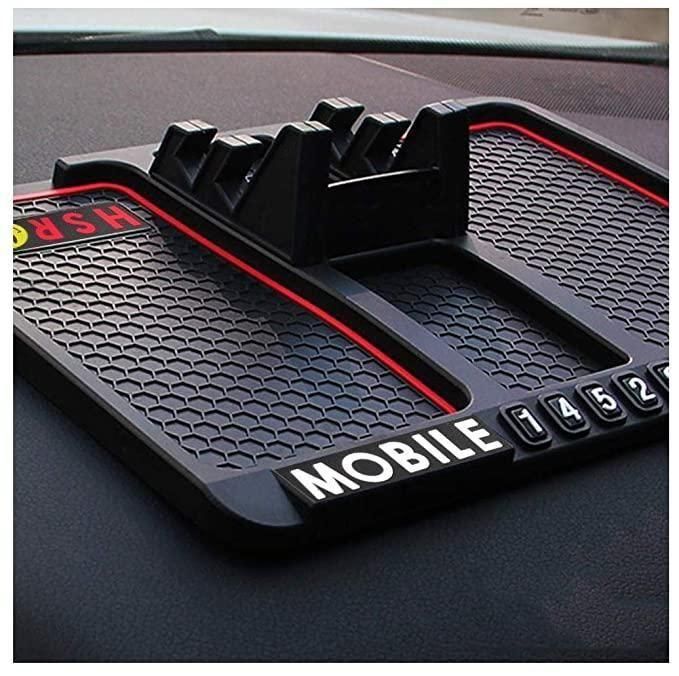 HSR Universal Anti-Slip Dashboard Mobile Holder – Black | Silicone Stand with Parking Number Display