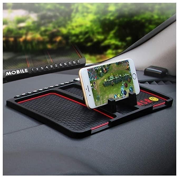 HSR Universal Anti-Slip Dashboard Mobile Holder – Black | Silicone Stand with Parking Number Display