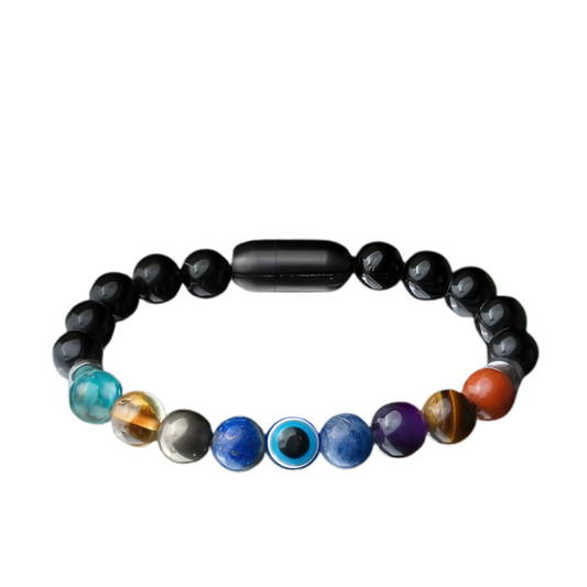 Natural Stone Energy Bracelet with 9 Chakra Beads | Unisex Stretchable Fit