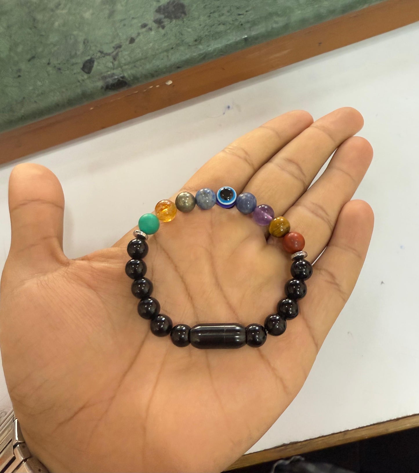Natural Stone Energy Bracelet with 9 Chakra Beads | Unisex Stretchable Fit