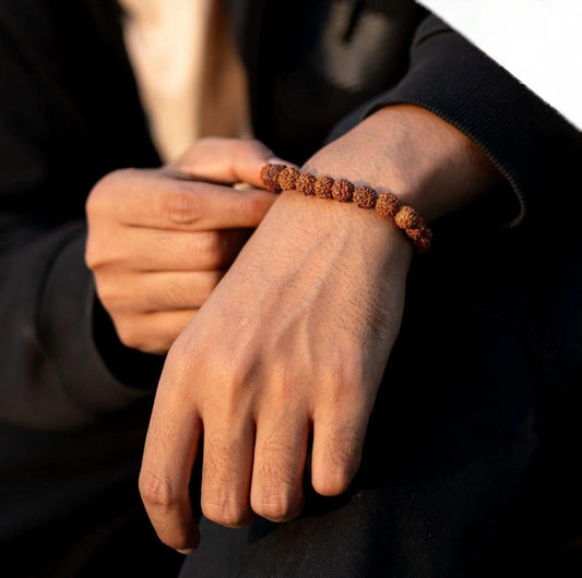 5 Mukhi Rudraksha Spiritual Bracelet | Natural Beads | Unisex | Free Size | Pack of 1