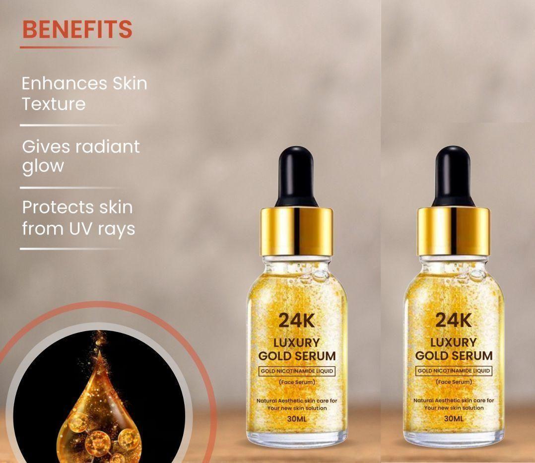 24K Gold Face Serum – Improves Dullness & Reduces Fine Lines (30ml x 2, Pack of 3)