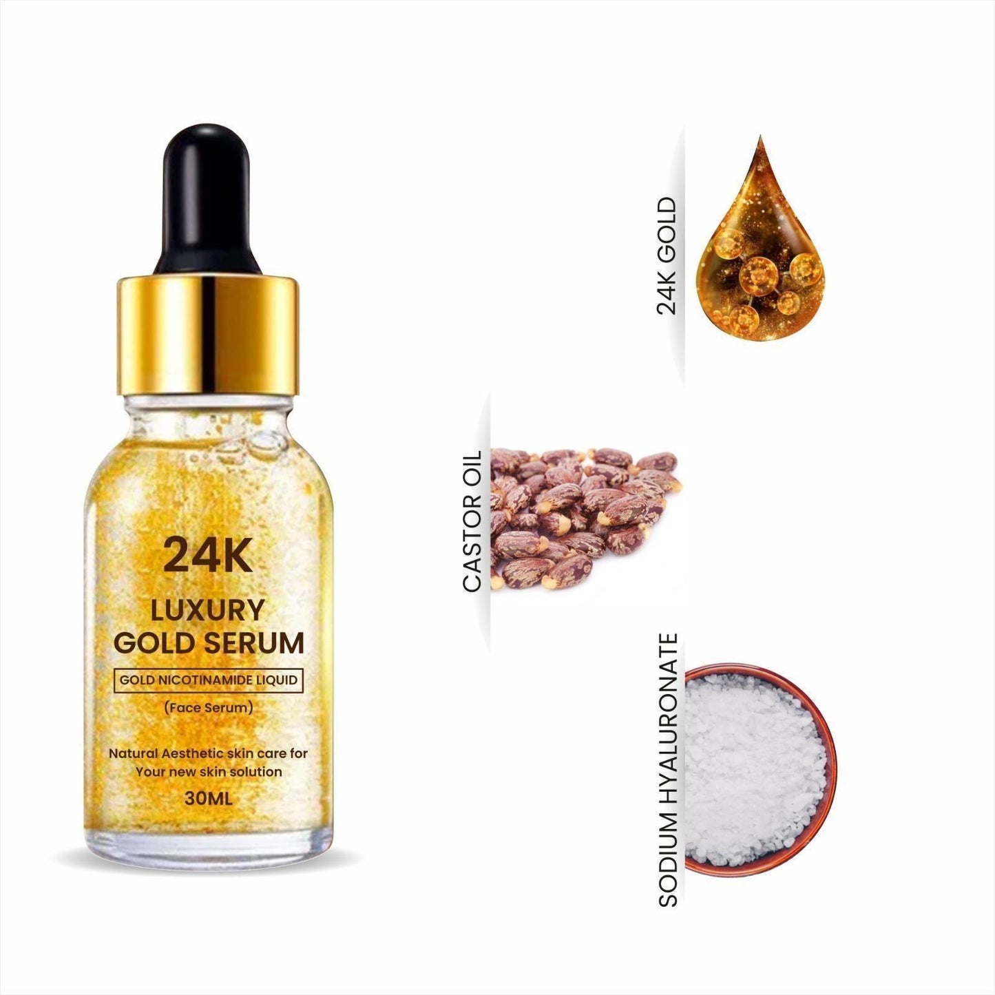 24K Gold Face Serum – Improves Dullness & Reduces Fine Lines (30ml x 2, Pack of 3)