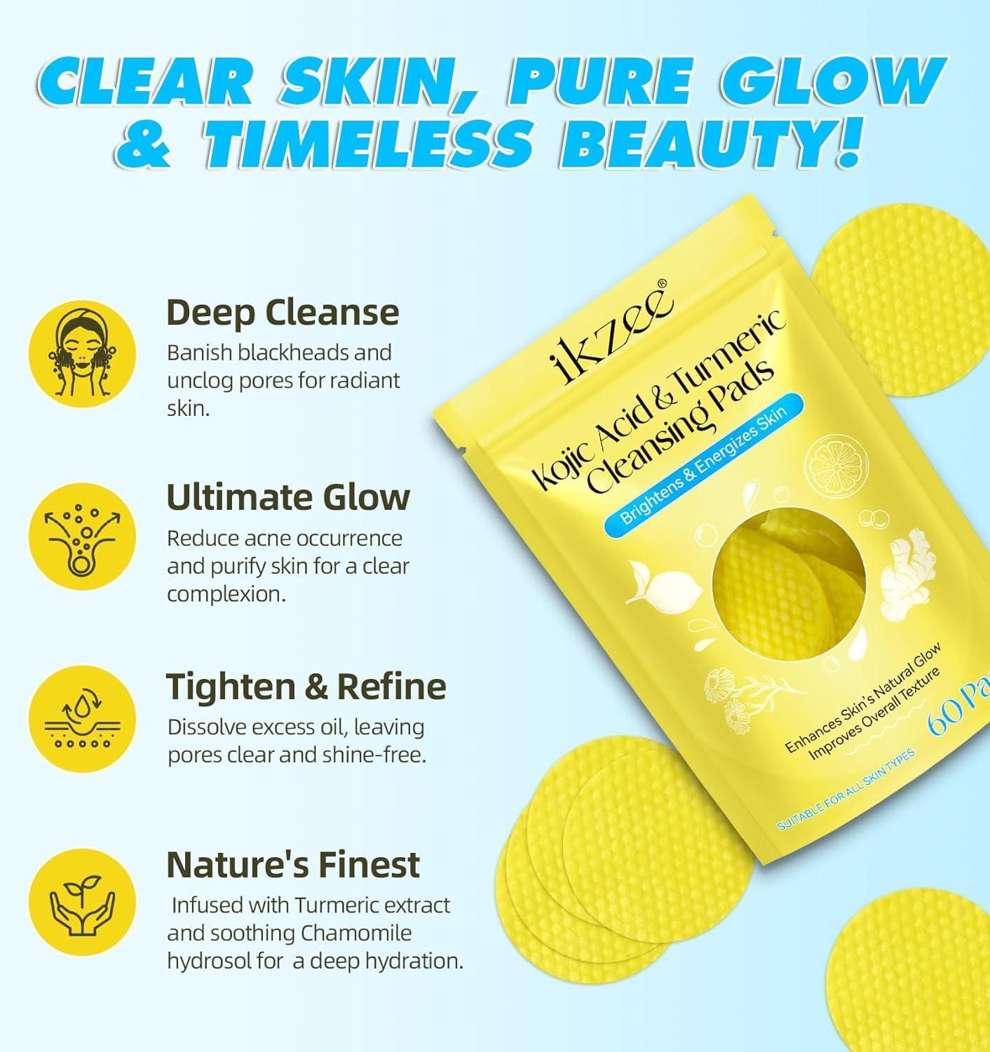 Turmeric Kojic Acid Cleansing Pads – Pack of 20 | Brightening & Deep Cleansing Facial Pads