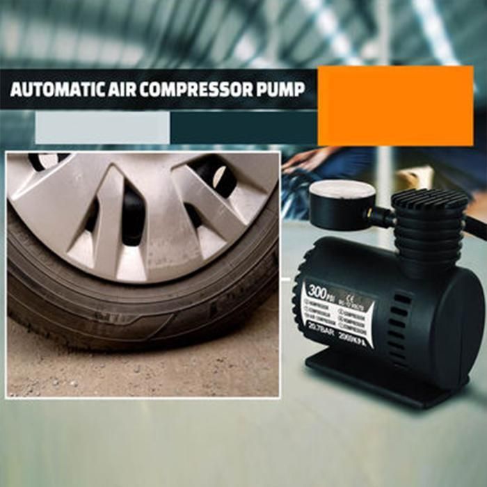 12V Multipurpose Car Air Compressor with Dial Gauge & 3 Nozzles