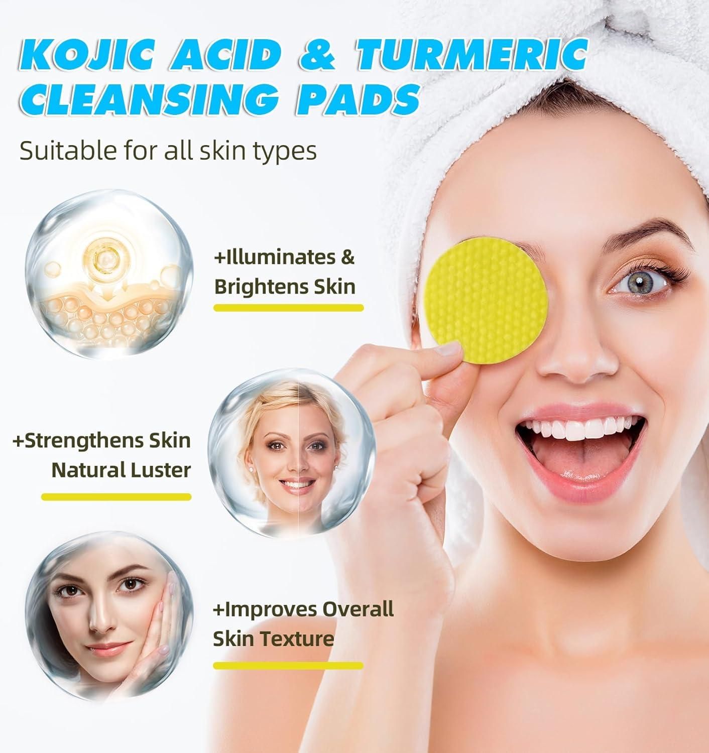 Turmeric Kojic Acid Cleansing Pads – Pack of 20 | Brightening & Deep Cleansing Facial Pads