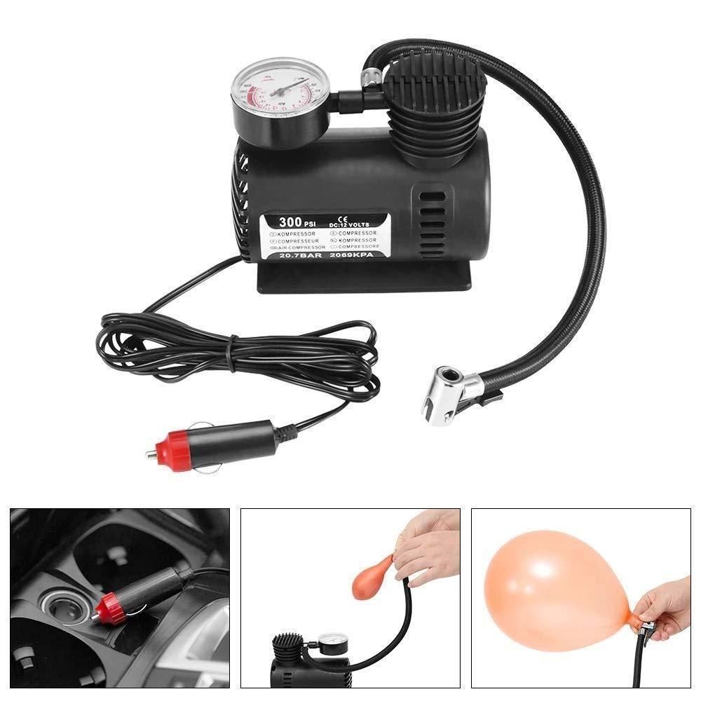12V Multipurpose Car Air Compressor with Dial Gauge & 3 Nozzles