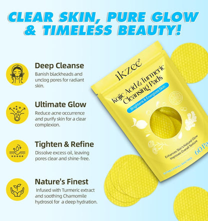Turmeric Kojic Acid Cleansing Pads – Pack of 20 | Brightening & Deep Cleansing Facial Pads