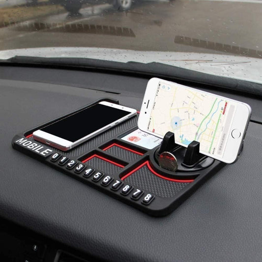 HSR Universal Anti-Slip Dashboard Mobile Holder – Black | Silicone Stand with Parking Number Display