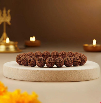 5 Mukhi Rudraksha Spiritual Bracelet | Natural Beads | Unisex | Free Size | Pack of 1