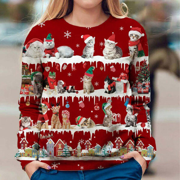 Women's Round Neck Printed Christmas T-shirt